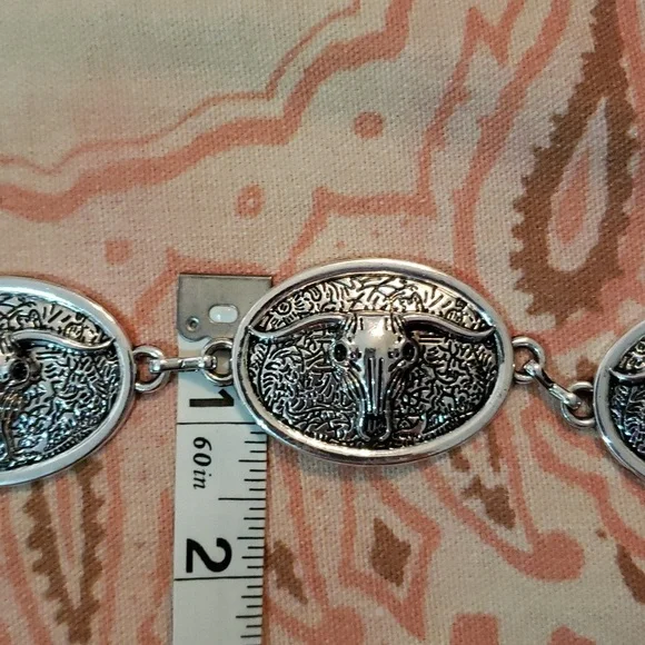 Bull Concho Belt Chain Belt Western Belt Cowgirl Belt Rodeo Belt Steer Belt - Picture 13 of 16
